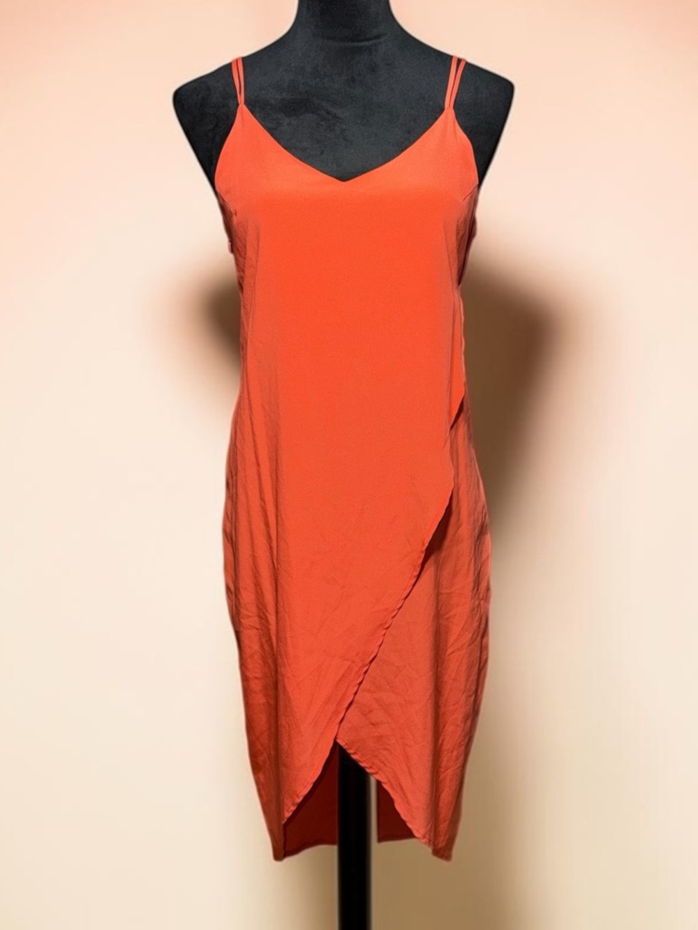 NWT Bella Luxx Orange Midi Slip Dress with Wrap Front